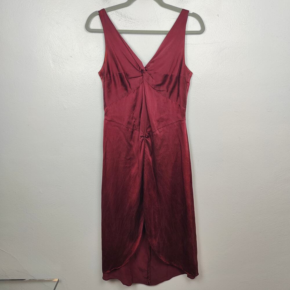 Vintage Y2K Christine‎ Ganeaux Silk Midi Dress Womens 4 Twist Front Slip Vampire
